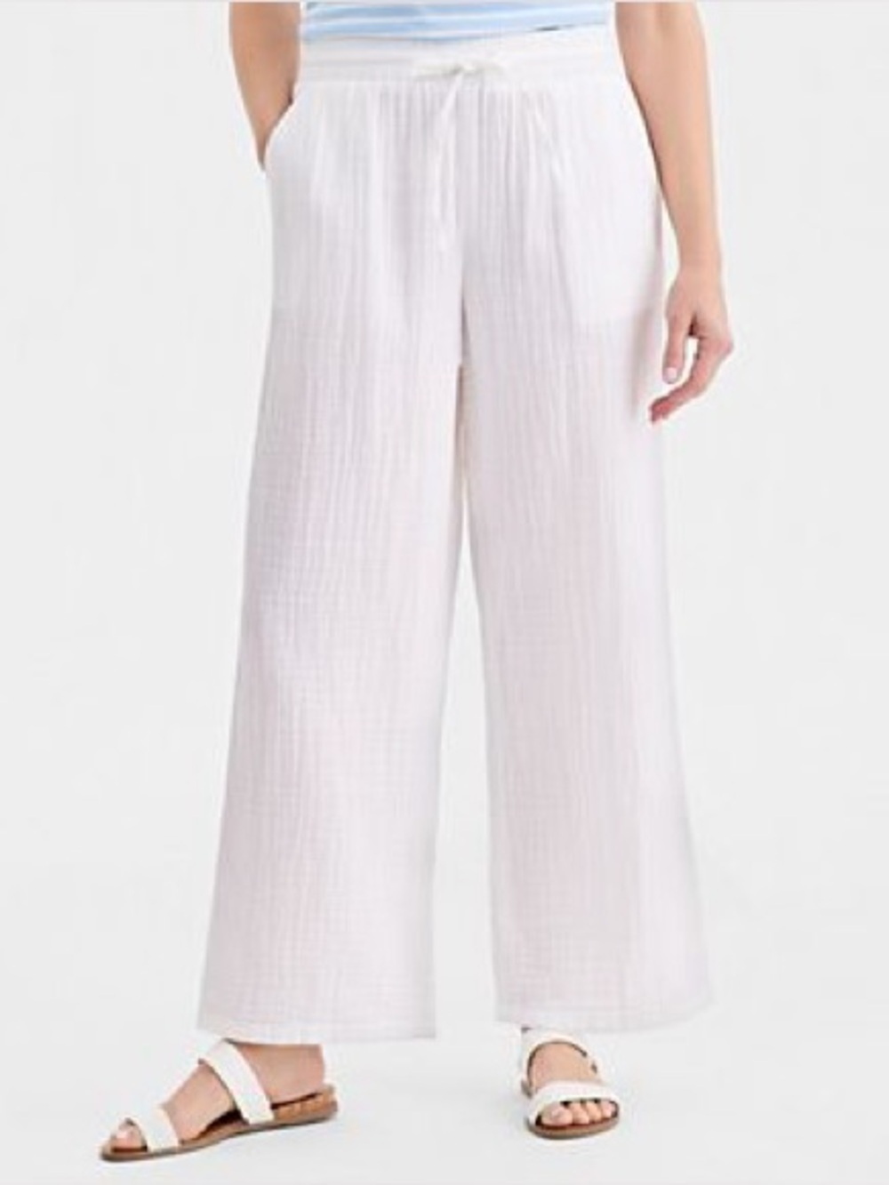Women’s 100% Linen Wide Leg White Pants Size L Coastal